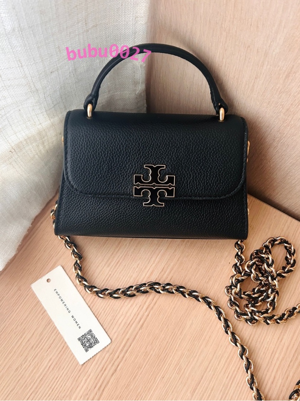 NWT👜Tory Burch Britten Mini Top Handle Chain Crossbody Leather 175816 Black